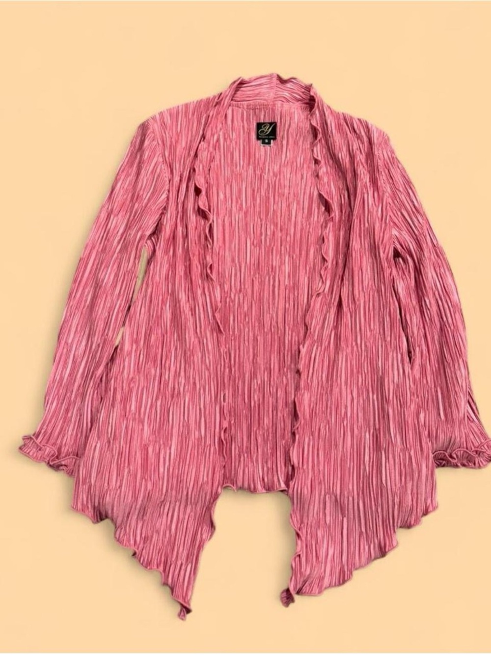 Yolanda Couture Pink Crinkled Ruffle Open-Front Cardigan
